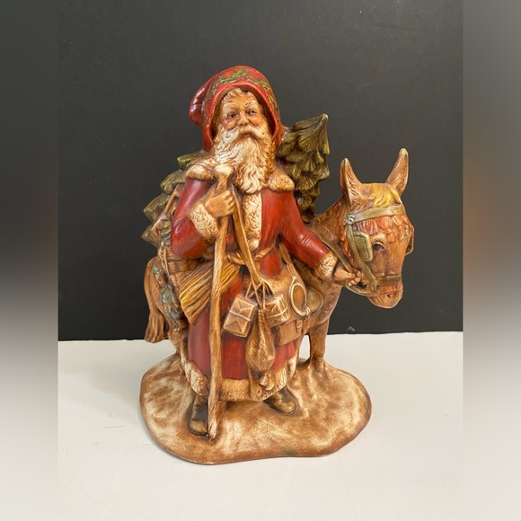 Christmas Ceramic By Eloise Santa Donkey And Tree 9 Inches Tall Rare 1988 Mold - Picture 1 of 10